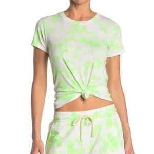 Anthropologie Sundry Green & White Size 4 (XL) Tie Dye Short Sleeve Top